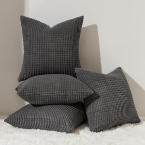 Classic Grey Ribbed Velvet Pillow Covers